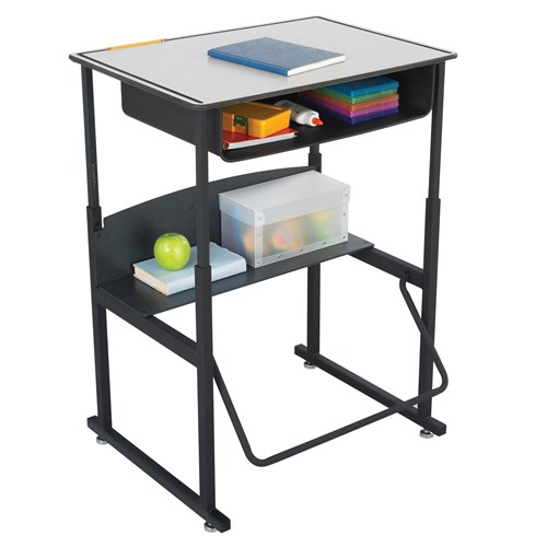 AlphaBetter® Adjustable-Height Stand-Up Desk, 28 x 20" Premium or Dry Erase Top, Book Box and Swinging Footrest Bar