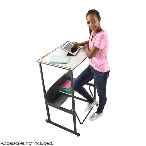 AlphaBetter® Adjustable-Height Stand-Up Desk, 28 x 20" Premium or Dry Erase Top, Book Box and Swinging Footrest Bar