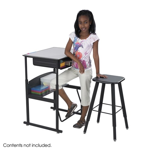 AlphaBetter® Adjustable-Height Stand-Up Desk, 28 x 20" Premium or Dry Erase Top, Book Box and Swinging Footrest Bar