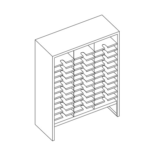 Mailflow Systems Sorter, Closed Back w/ 7" Elevation; 36 Sorting Pockets 15”D without Plexi Doors